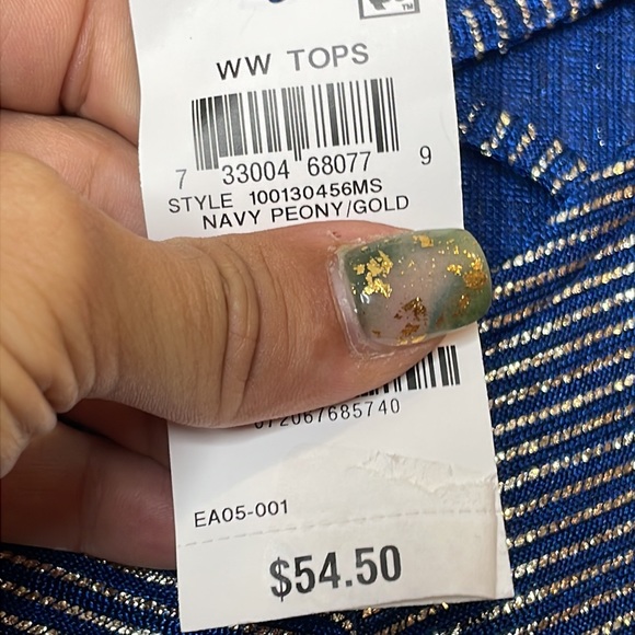 NWT JM Collection Womens Navy Peony Gold Metallic Stripe Top MEDIUM - Picture 5 of 6